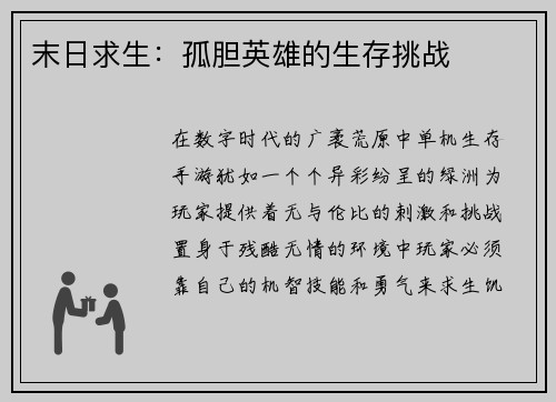 末日求生：孤胆英雄的生存挑战